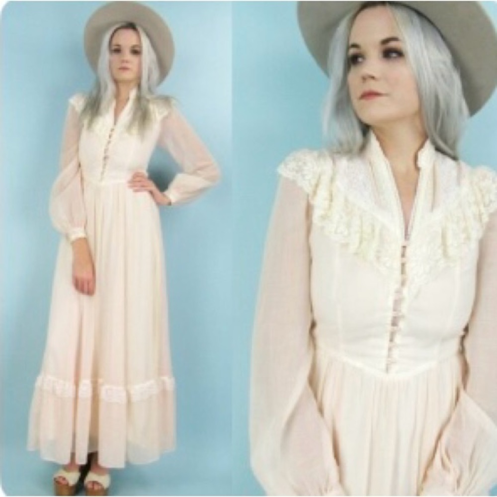 1970s lace prairie dress